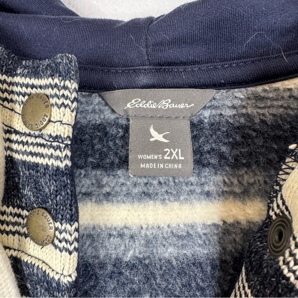 Eddie Bauer Navy Striped Hooded Sweatshirt Size 2xlarge - Picture 3 of 5